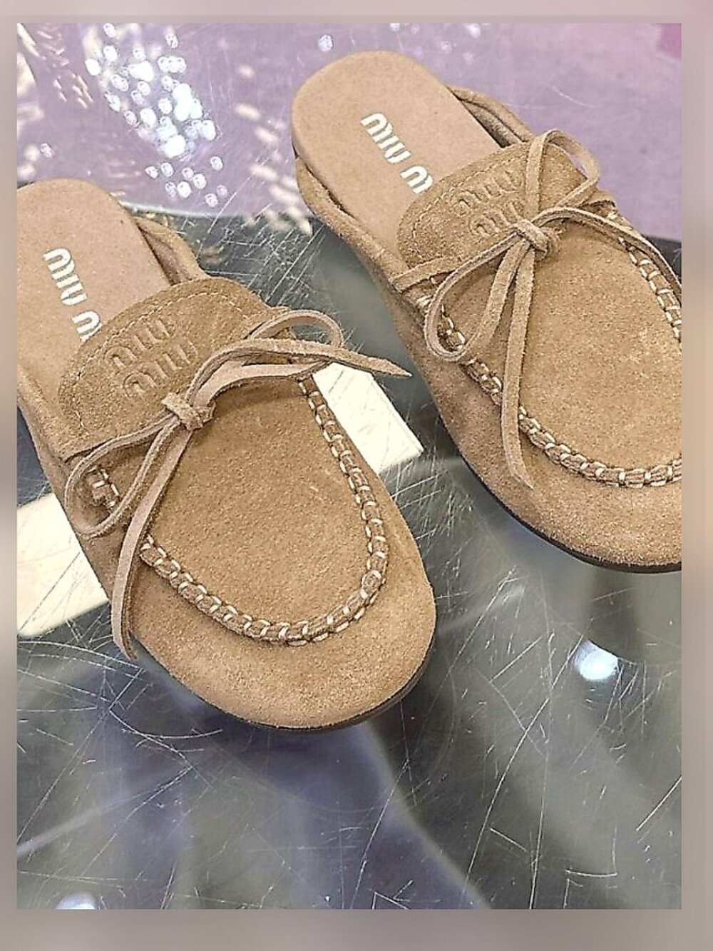 Miu Miu Beige Mule Slides